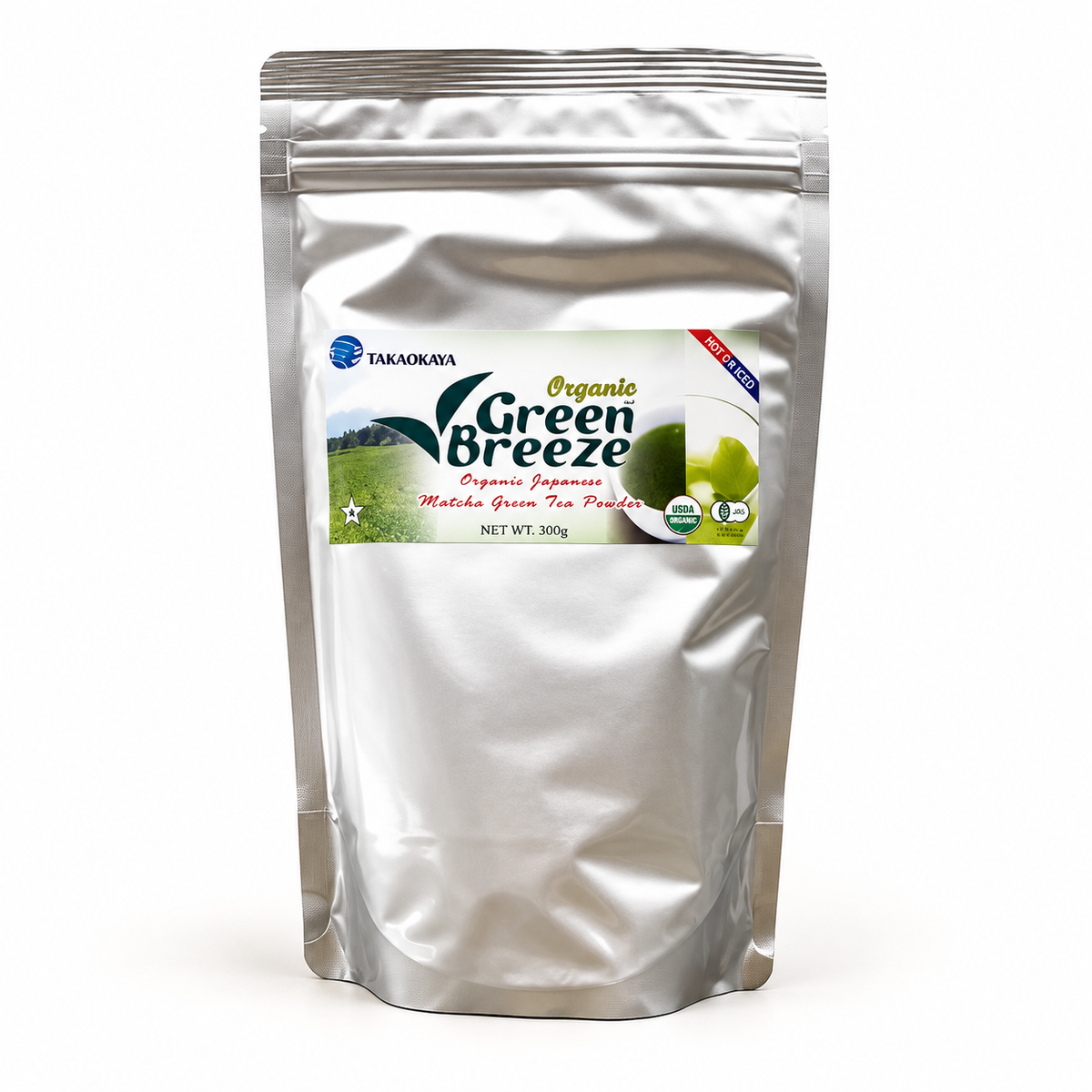 Takaokaya Green Breeze Organic Green Tea Powder — AI-enhanced studio image